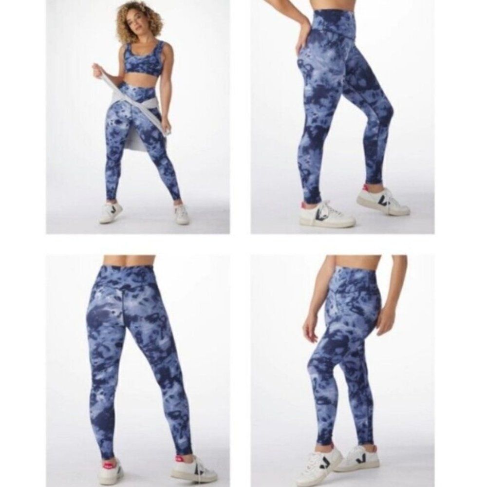 GLYDER Set Sultry Leggings & Ease Bra In Blue Nautical Wash Plus Size 2XL